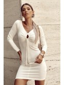 Ribbed dress with ruffles ekri FG596 - Online store - Boutique